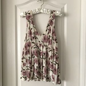 Off white v-neck AE top with purple flowers